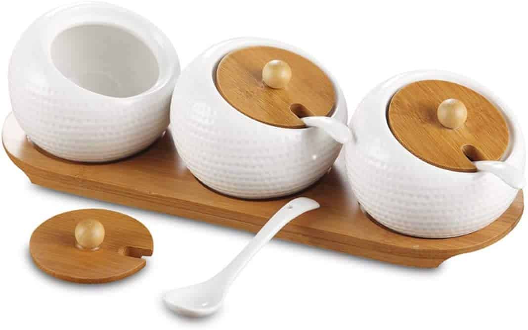 3 Pcs Ceramic Sugar Bowls 8.5oz Kitchen Spice Jar Container with Spoons and  Lids