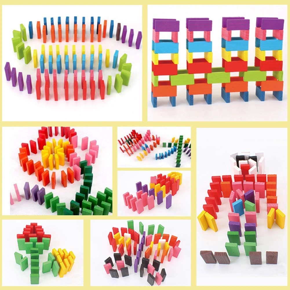 120PCS Wooden Domino Toy Dominos Building Blocks Game Gift 12 Color 