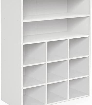 9-Cube Stackable Shoe Cubby with Storage Shelves - White Shoe Rack Organizer for Apartment, Entryway