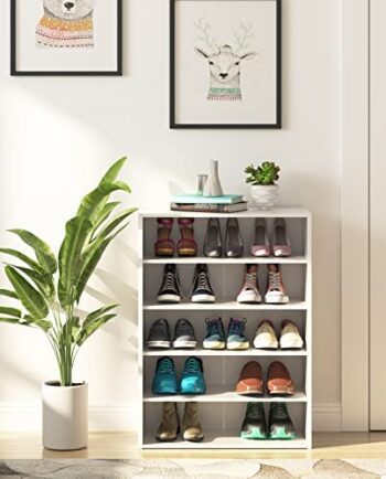 Modern White 5-Tier Stackable Wooden Shoe Rack for 10-15 Pairs