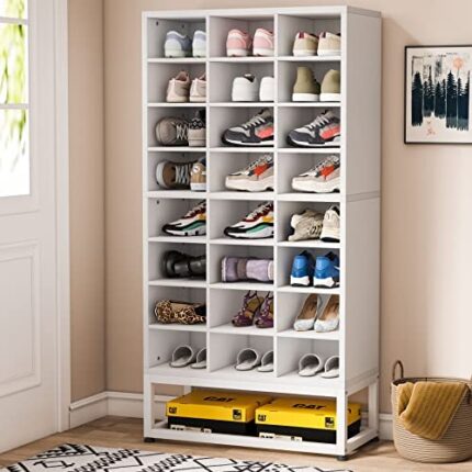 Shoe Storage Cabinet with 24 Cubbies - Freestanding White Shoe Rack