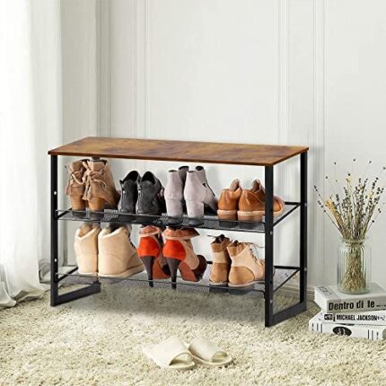Adjustable 3-Tier Shoe Rack for Entryways, Hallways, Closets – 6 Pairs, 25.2 inch, Brown