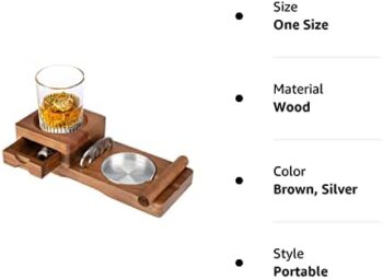 Whiskey Glass Tray & Wooden Ash Tray with Cigar Cutter