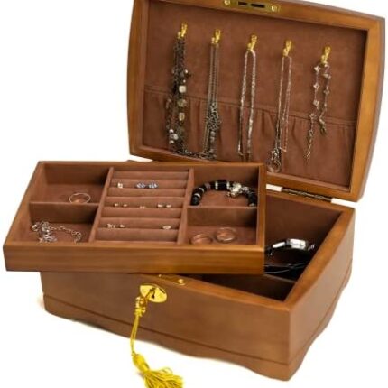 Wooden Jewelry Box with Lock & Key