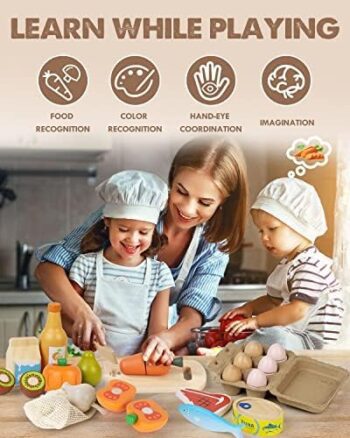 Wooden Play Food Sets for Kids Kitchen