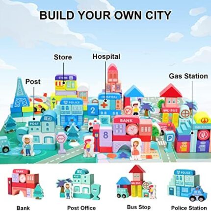 wooden building blocks for toddlers with city map