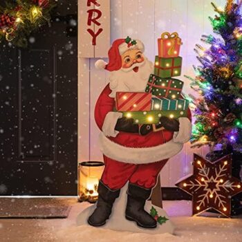 lighted wooden christmas santa porch sign