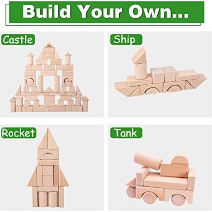 72 piece wooden building blocks set for kids