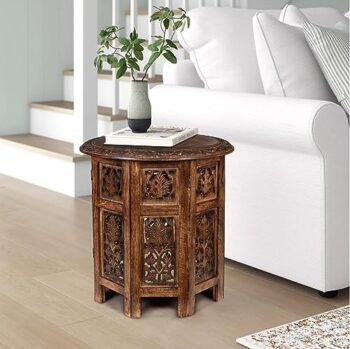 Solid Wood Hand Carved Accent Table