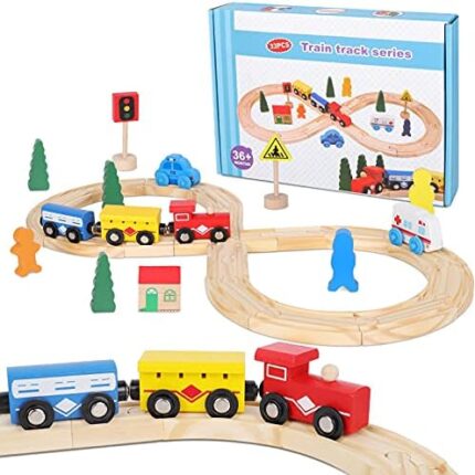 Wooden Train Set Toys Toddler