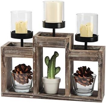 Rustic wood candle holder centerpiece