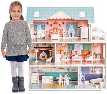 wooden dollhouse for kids girls