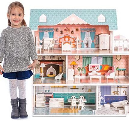 wooden dollhouse for kids girls