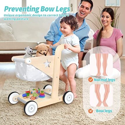2-in-1 Wooden Baby Walker Push and Pull Stroller