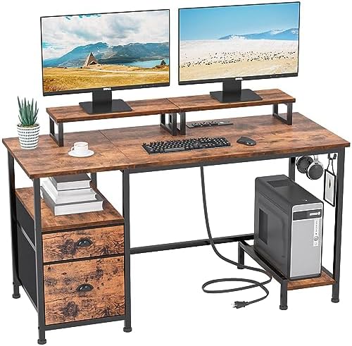 Computer desk with drawer and power outlets