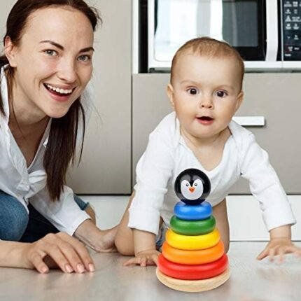 Wooden Stacking Toy with Penguin Topper