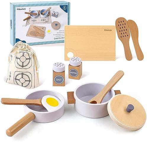 Wooden Toy Pots and Pans Cookware Playset