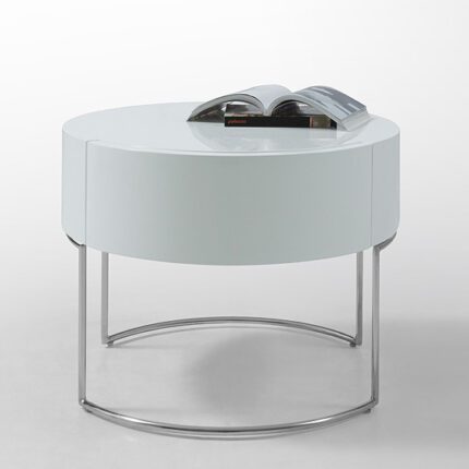White lacquer stainless steel nightstand