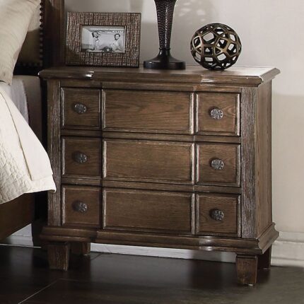 Brown three drawers solid wood nightstand