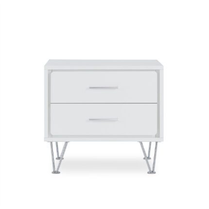 White nightstand with manufactured wood top