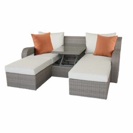 Gray wicker patio sectional and ottoman set