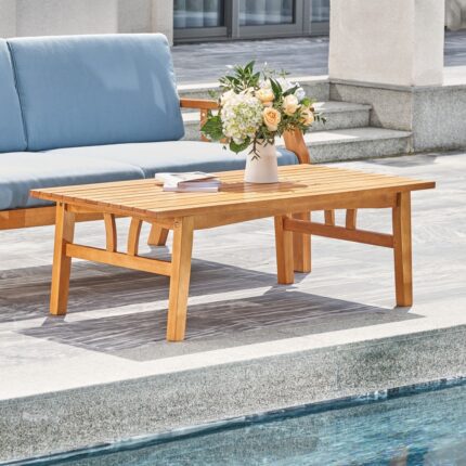 Natural wood outdoor rectangular coffee table