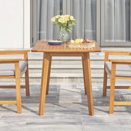 Natural eucalyptus slat wood outdoor dining table