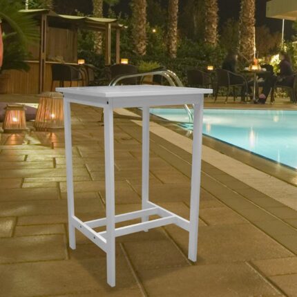 White Solid Wood Slat Indoor Outdoor High Top Bar Table