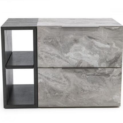 Gray Faux Marble Nightstand