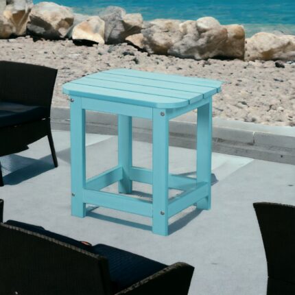 Blue resin outdoor side table