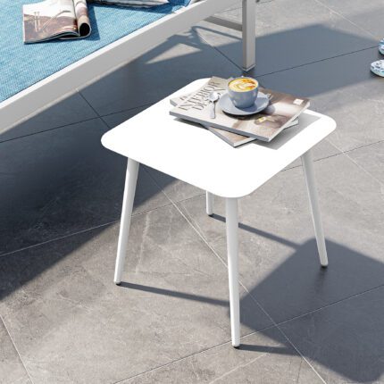 White square metal outdoor side table
