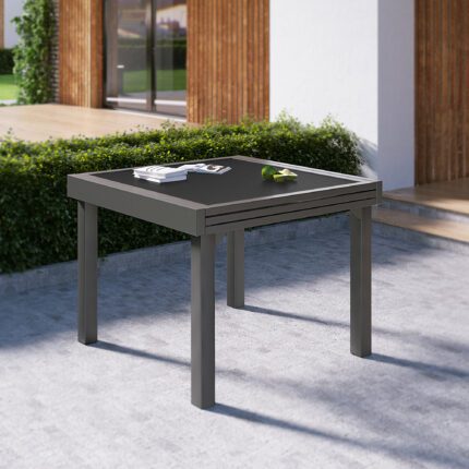 Gray square metal extendable outdoor side table