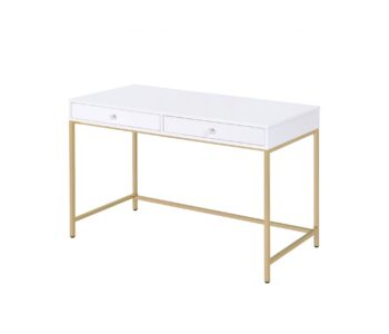 White and Gold Mirrored Computer Desk