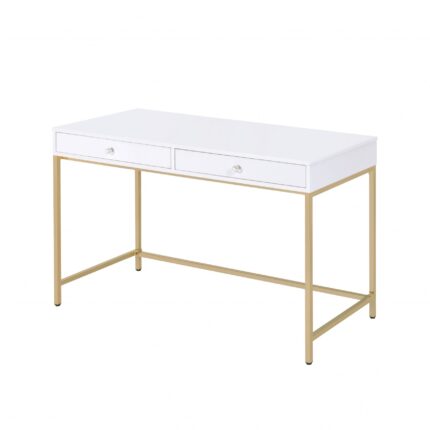 White and Gold Mirrored Computer Desk