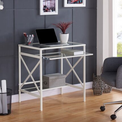 29" Clear & White Glass Writing Desk