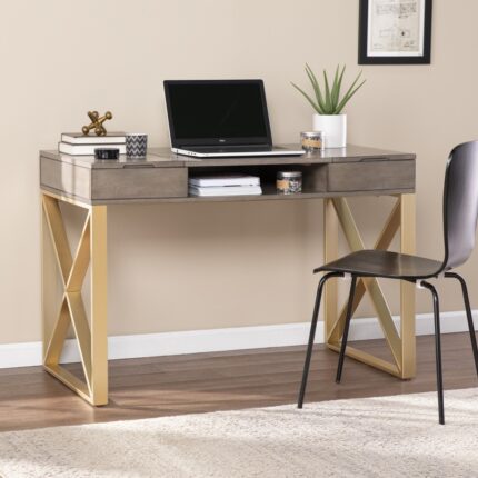 Gray & Gold Writing Desk with Storage