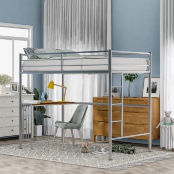 Silver Loft Bed with Desk