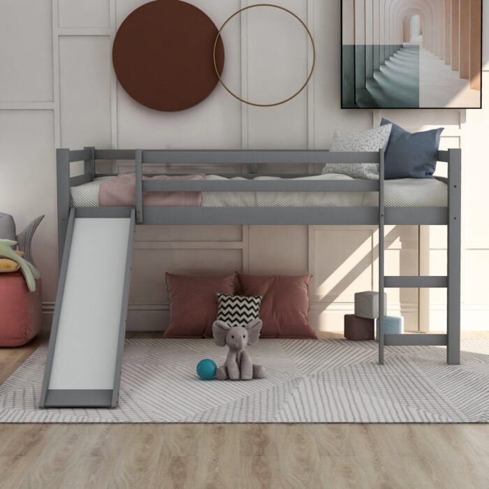 Gray Twin Size Low Loft Bed