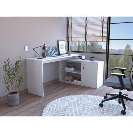 Sleek White L Shape Office Desk
