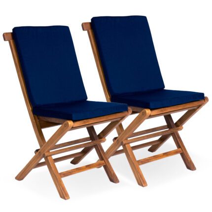 Folding Chair Set with Blue Cushions
