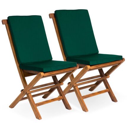 Folding Chair Set with Green Cushions