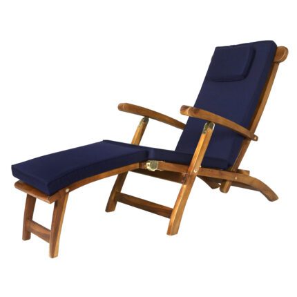 5-Position Steamer Chair with Blue Cushions