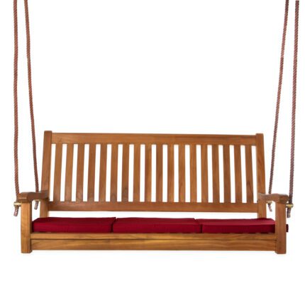 Teak Swing with Red Cushions