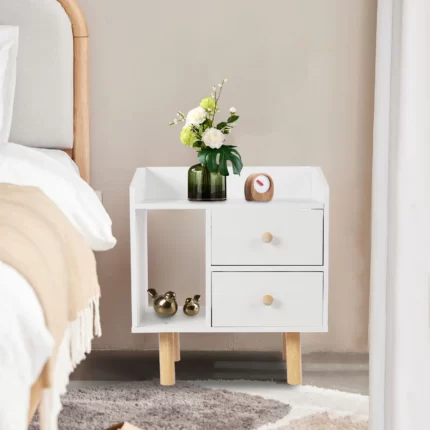 White Nightstand Drawer Bedside Table