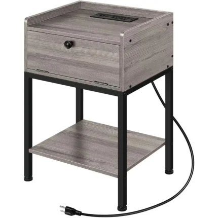 Wood Side Table Charging Station