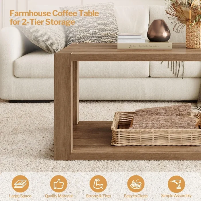 farmhouse coffee table with storage shelf