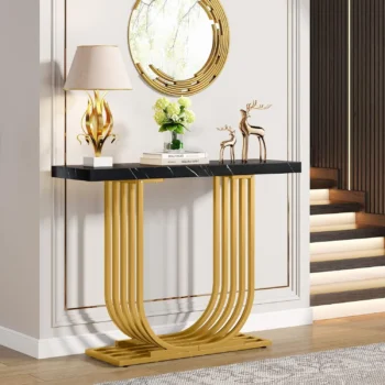 Gold Console Table with Faux Marble Top