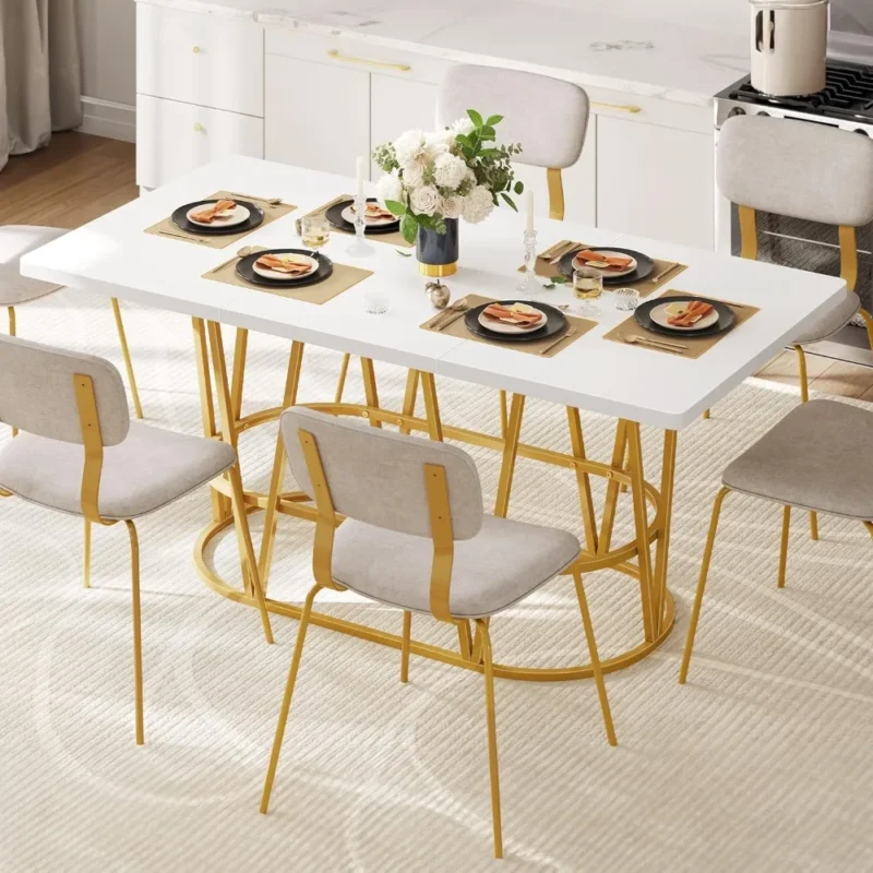 Modern dining table with faux marble top