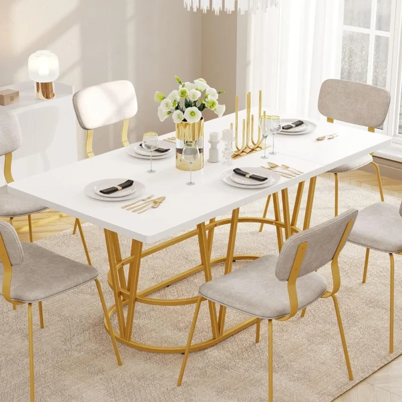 Modern dining table with faux marble top
