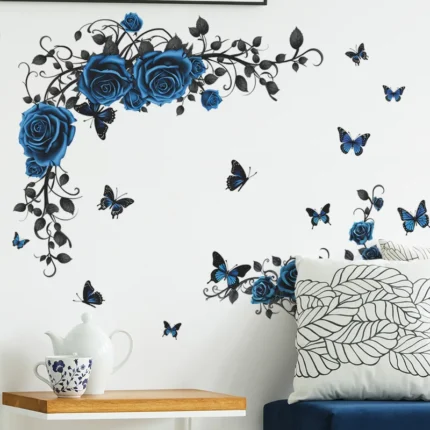 blue rose butterfly wall sticker